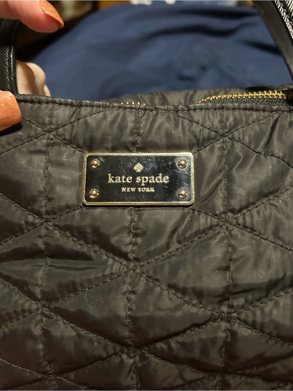 kate spade Black Quilted Shoulder Bag with Gold Plaque